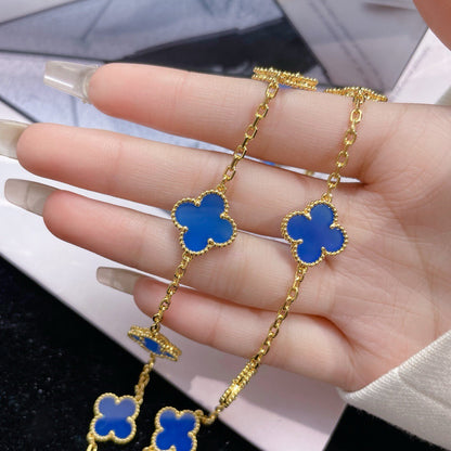 [BIJOUX]CLOVER 10 MOTIFS BLUE AGATE NECKLACE