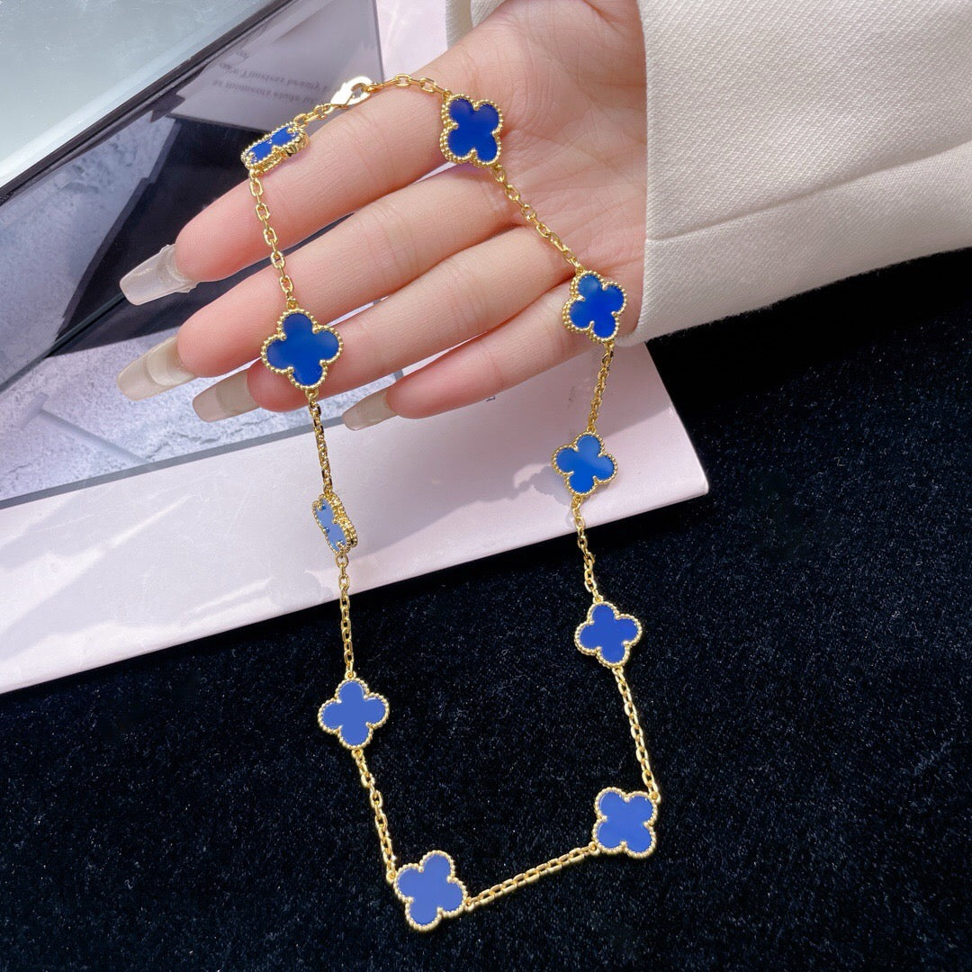 [BIJOUX]CLOVER 10 MOTIFS BLUE AGATE NECKLACE