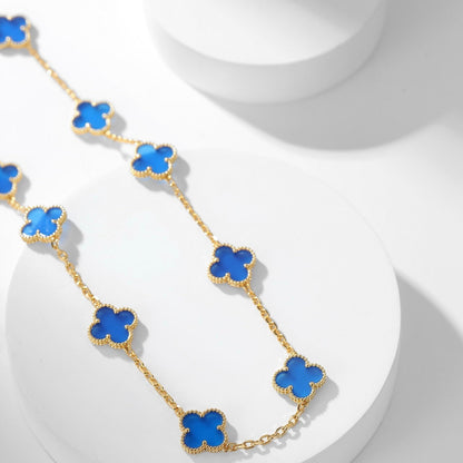 [BIJOUX]CLOVER 10 MOTIFS BLUE AGATE NECKLACE