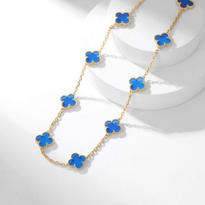 [BIJOUX]CLOVER 10 MOTIFS BLUE AGATE NECKLACE