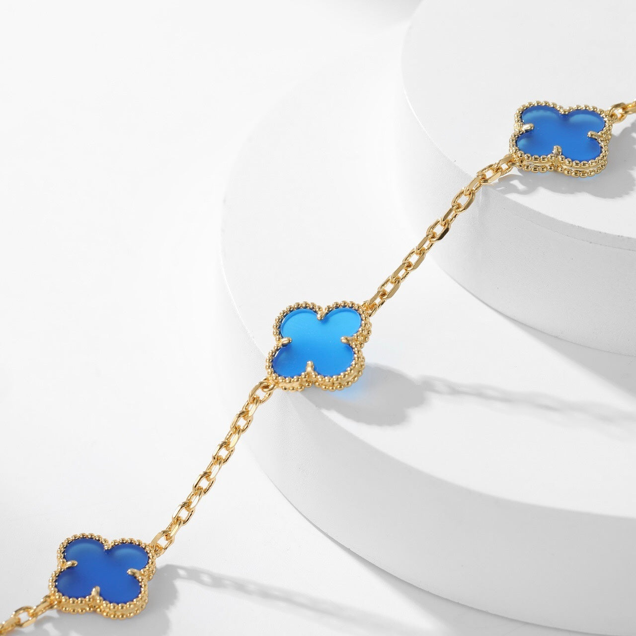 [BIJOUX]CLOVER 10 MOTIFS BLUE AGATE NECKLACE