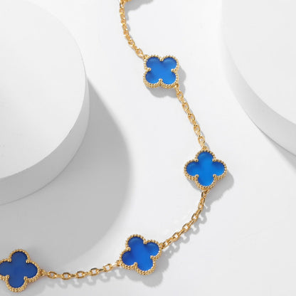 [BIJOUX]CLOVER 10 MOTIFS BLUE AGATE NECKLACE