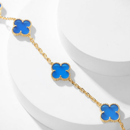 [BIJOUX]CLOVER 10 MOTIFS BLUE AGATE NECKLACE