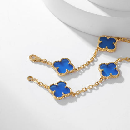 [BIJOUX]CLOVER 10 MOTIFS BLUE AGATE NECKLACE