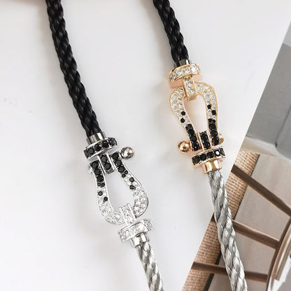 [BIJOUX]FORCE ラージホースシュー ブラック ホワイト ダイヤモンド ブレスレット シルバー