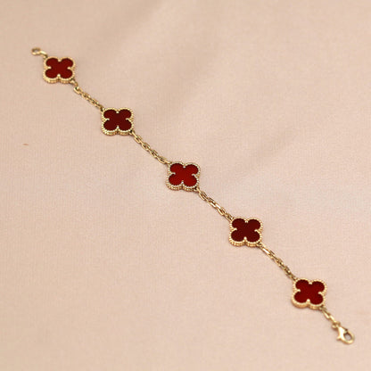 [BIJOUX]CLOVER 5 MOTIFS RED AGATE  BRACELET