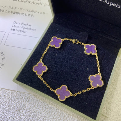 [BIJOUX]CLOVER  5 MOTIFS  PURPLE VIOLET BRACELET