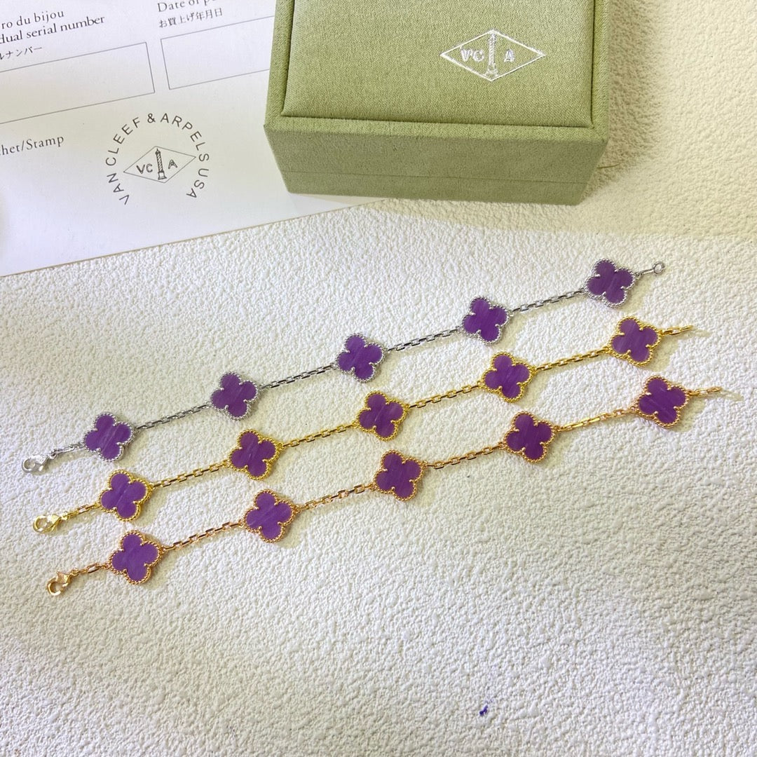 [BIJOUX]CLOVER  5 MOTIFS  PURPLE VIOLET BRACELET