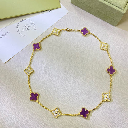 [BIJOUX]CLOVER 10 MOTIFS  PURPLE VIOLET DIAMOND NECKLACE