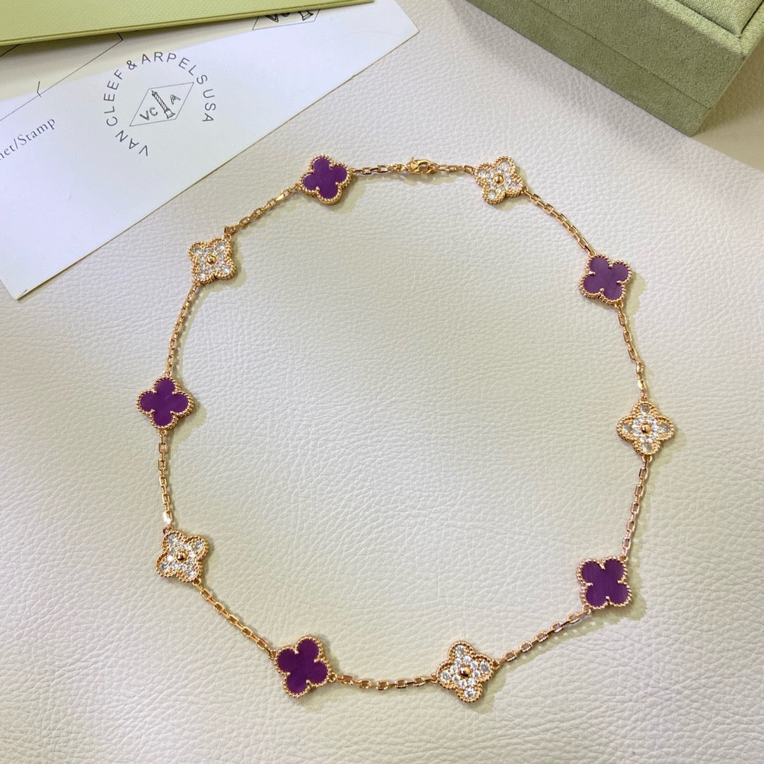 [BIJOUX]CLOVER 10 MOTIFS  PURPLE VIOLET DIAMOND NECKLACE
