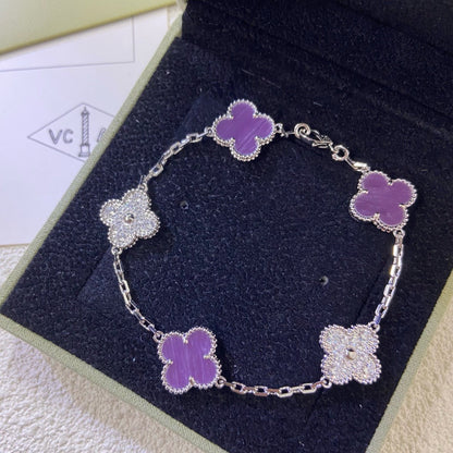 [BIJOUX]CLOVER  5 MOTIFS  PURPLE VIOLET DIAMOND BRACELET