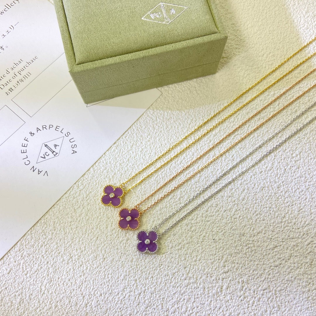 [BIJOUX]CLOVER 15MM DIAMOND  PURPLE VIOLET NECKLACE