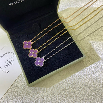[BIJOUX]CLOVER 15MM DIAMOND  PURPLE VIOLET NECKLACE