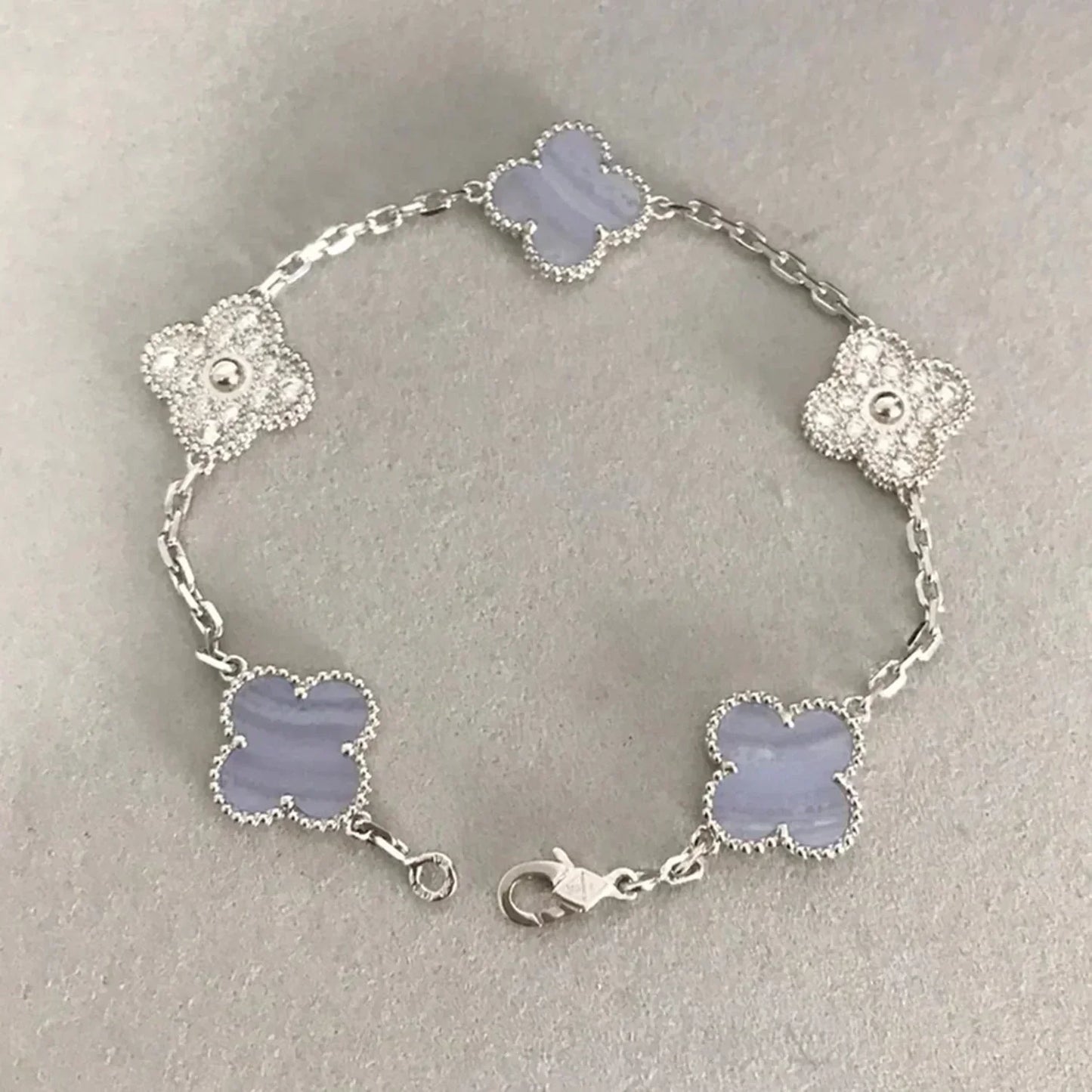 [BIJOUX]CLOVER  5 MOTIF DIAMOND PURPLE CHALCEDONY BRACELET SILVER