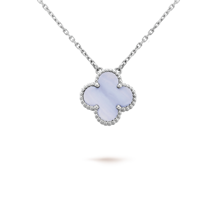 [BIJOUX]CLOVER 15MM BLUE CHALCEDONY NECKLACE SILVER