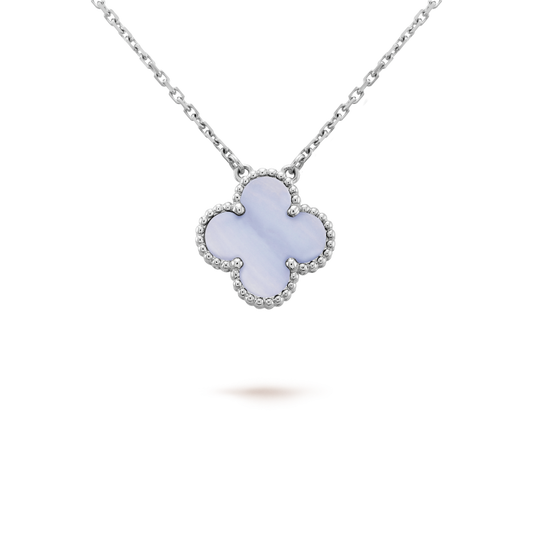 [BIJOUX]CLOVER 15MM BLUE CHALCEDONY NECKLACE SILVER