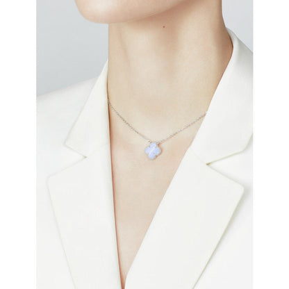 [BIJOUX]CLOVER 15MM BLUE CHALCEDONY NECKLACE SILVER