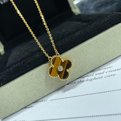 [BIJOUX]CLOVER 15MM DIAMOND AND YELLOW TIGER'S EYE AGATE necklace