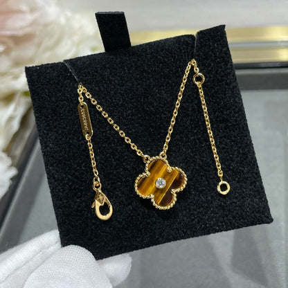 [BIJOUX]CLOVER 15MM DIAMOND AND YELLOW TIGER'S EYE AGATE necklace