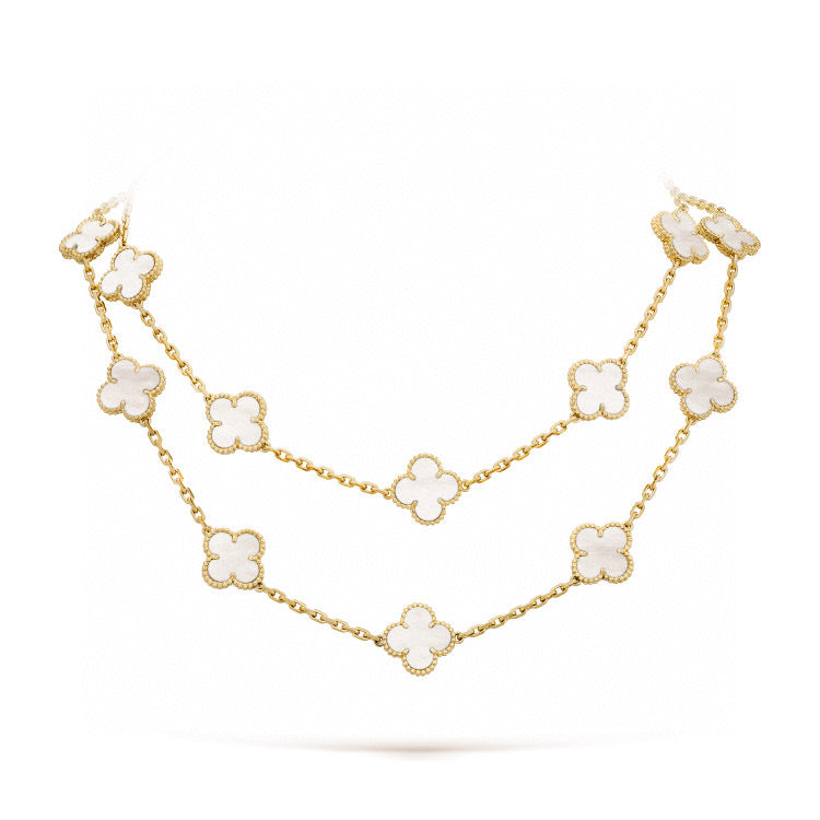 [BIJOUX]CLOVER 20 MOTIFS WHITE MOP NECKLACE