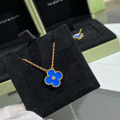 [BIJOUX]CLOVER 15MM DIAMOND AND BLUE AGATE NECKLACE