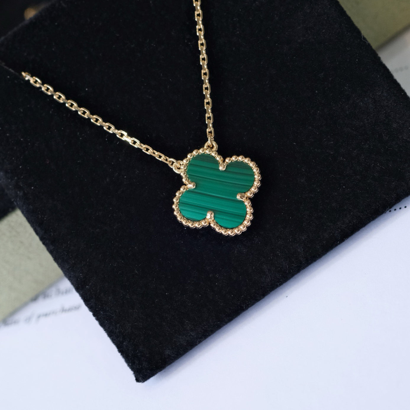 [BIJOUX]CLOVER 15MM MALACHITE SINGLE FLOWER  NECKLACE