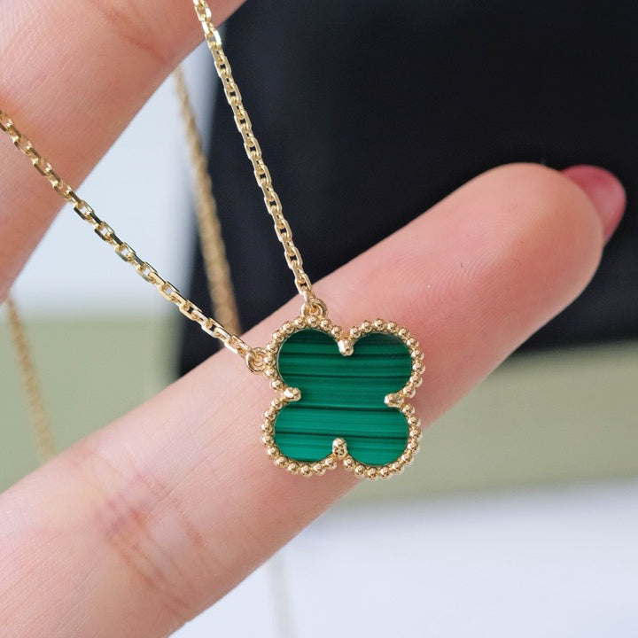 [BIJOUX]CLOVER 15MM MALACHITE SINGLE FLOWER  NECKLACE