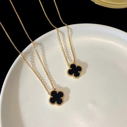 [BIJOUX]CLOVER 15MM BLACK ONYX SINGLE FLOWER NECKLACE