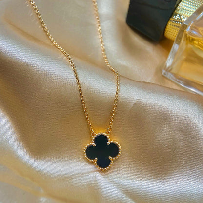 [BIJOUX]CLOVER 15MM BLACK ONYX SINGLE FLOWER NECKLACE