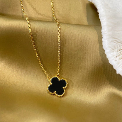 [BIJOUX]CLOVER 15MM BLACK ONYX SINGLE FLOWER NECKLACE