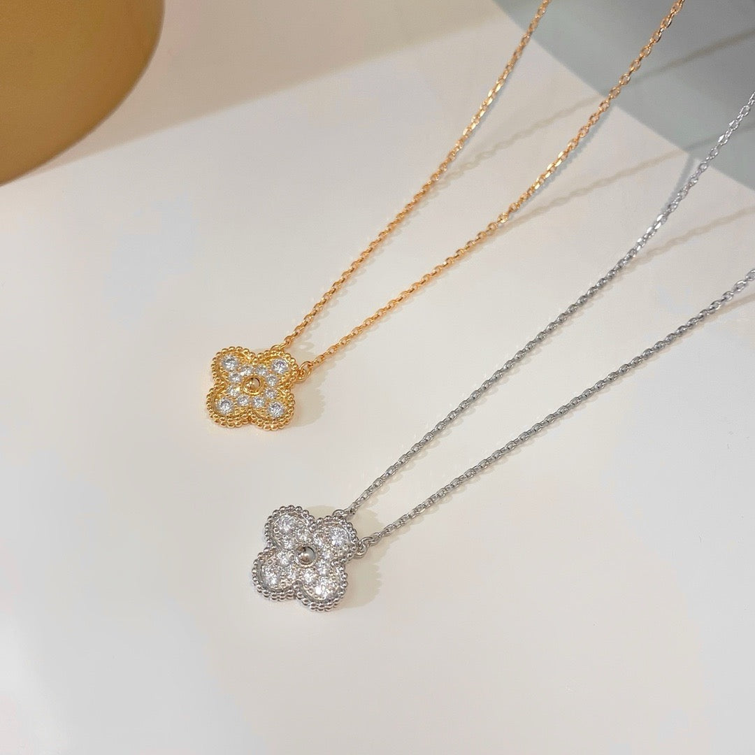 [BIJOUX]CLOVER 15MM DIAMOND SINGLE FLOWER NECKLACE