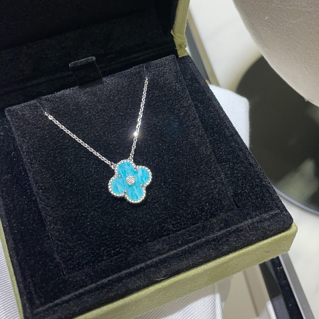 [BIJOUX]CLOVER 15MM DIAMOND SVRES PORCELAIN  NECKLACE SILVER