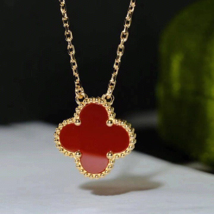 [BIJOUX]CLOVER 15MM CARNELIAN SINGLE FLOWER NECKLACE