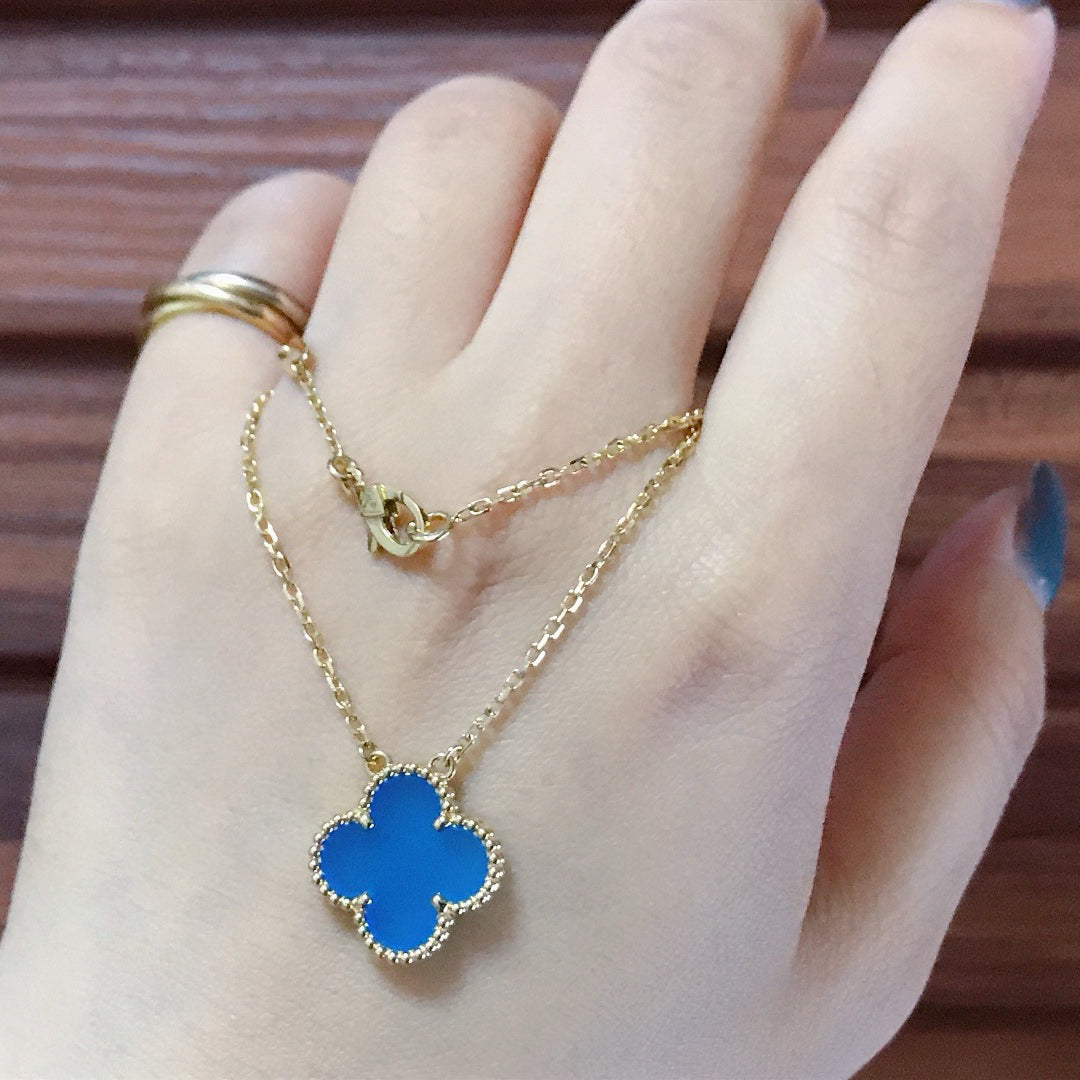 [BIJOUX]CLOVER 15MM BLUE AGATE NECKLACE