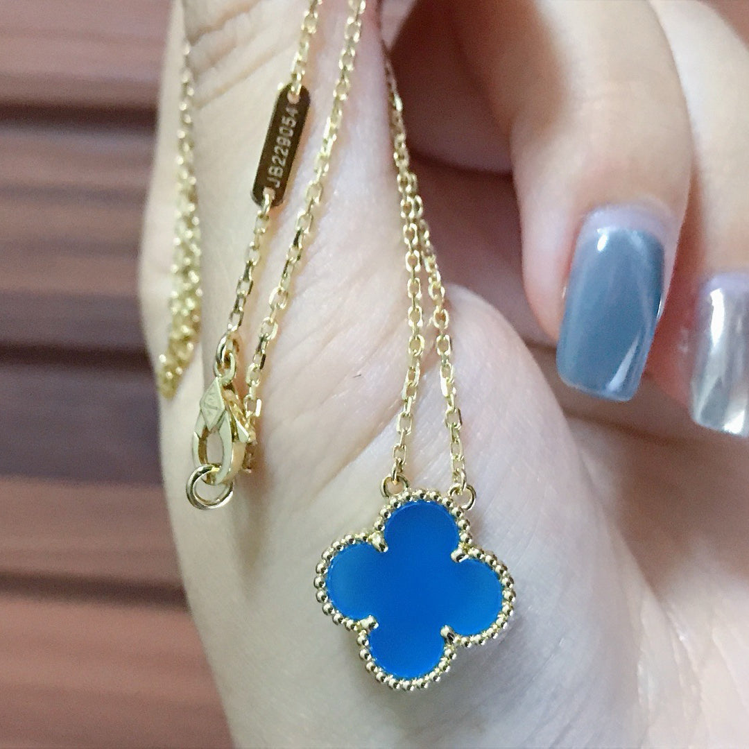 [BIJOUX]CLOVER 15MM BLUE AGATE NECKLACE