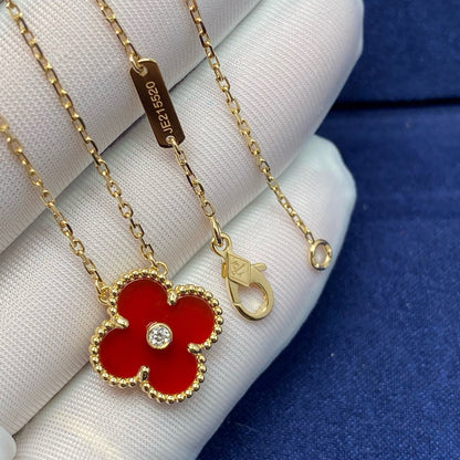 [BIJOUX]CLOVER 15MM DIAMOND CARNELIAN NECKLACE