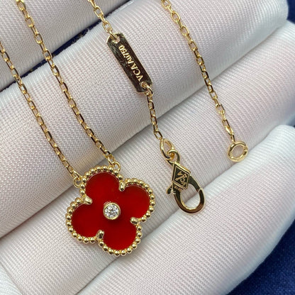 [BIJOUX]CLOVER 15MM DIAMOND CARNELIAN NECKLACE