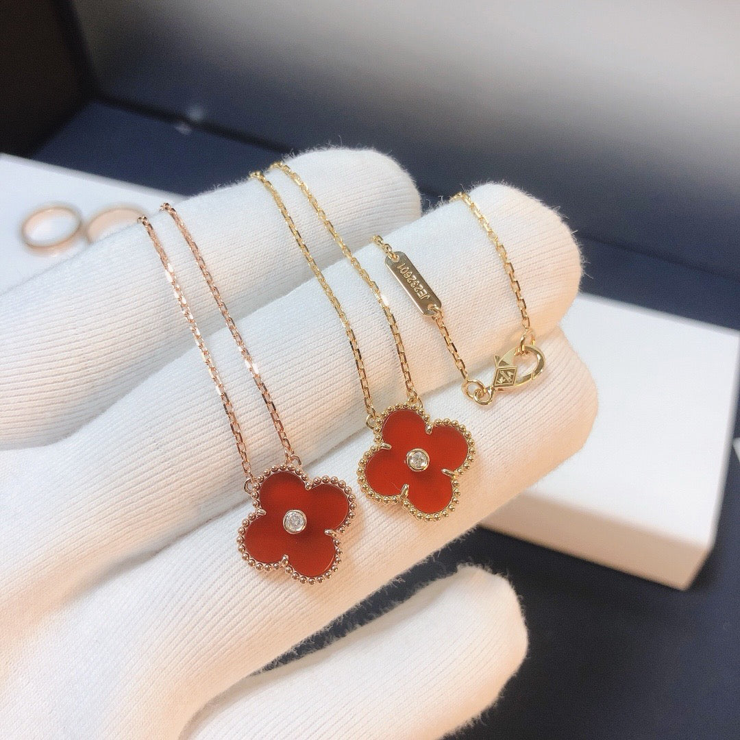 [BIJOUX]CLOVER 15MM DIAMOND CARNELIAN NECKLACE