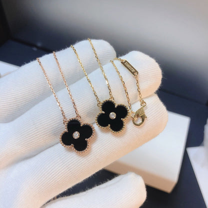 [BIJOUX]CLOVER 15MM DIAMOND ONYX NECKLACE