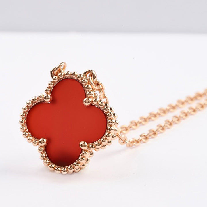 [BIJOUX]CLOVER 15MM CARNELIAN SINGLE FLOWER NECKLACE