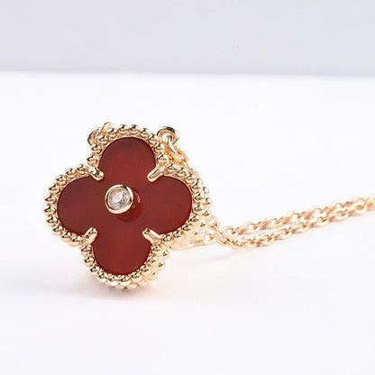 [BIJOUX]CLOVER 15MM DIAMOND CARNELIAN NECKLACE