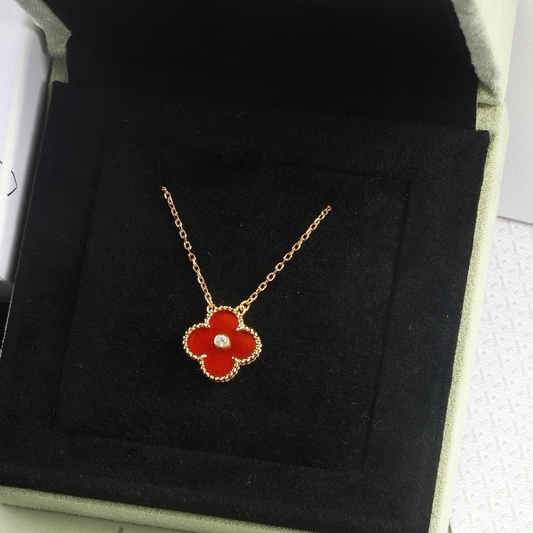 [BIJOUX]CLOVER 15MM DIAMOND CARNELIAN NECKLACE