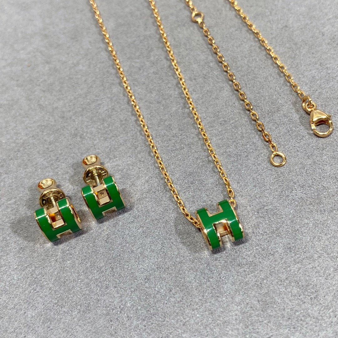 [BIJOUX] COLLIER POP H VERT ARGENT ET OR