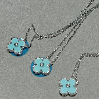 [BIJOUX]CLOVER 1 DIAMOND LIGHT BLUE SILVER NECKLACE