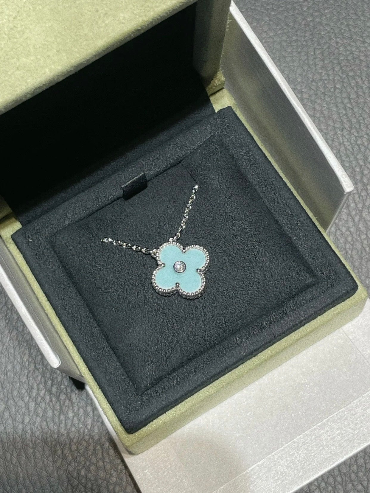 [BIJOUX]CLOVER 1 DIAMOND LIGHT BLUE SILVER NECKLACE