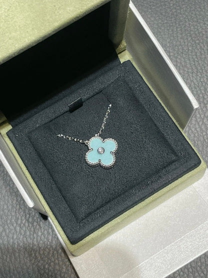 [BIJOUX]CLOVER 1 DIAMOND LIGHT BLUE SILVER NECKLACE