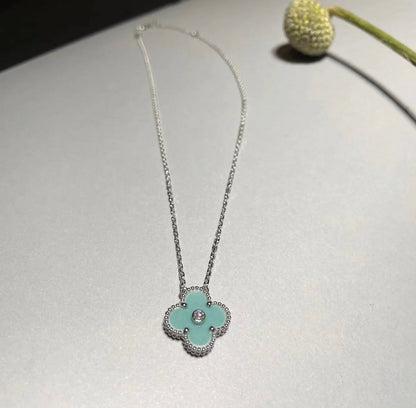 [BIJOUX]CLOVER 1 DIAMOND LIGHT BLUE SILVER NECKLACE