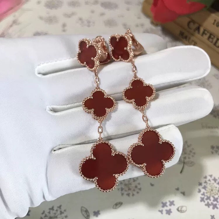 [BIJOUX]CLOVER 3 MOTIF CARNELIAN DROP EARRINGS