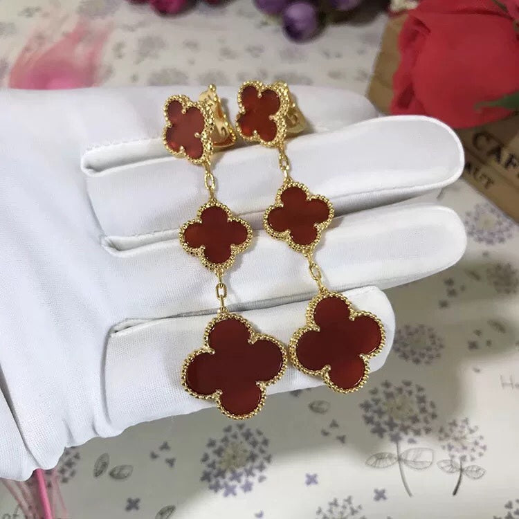 [BIJOUX]CLOVER 3 MOTIF CARNELIAN DROP EARRINGS