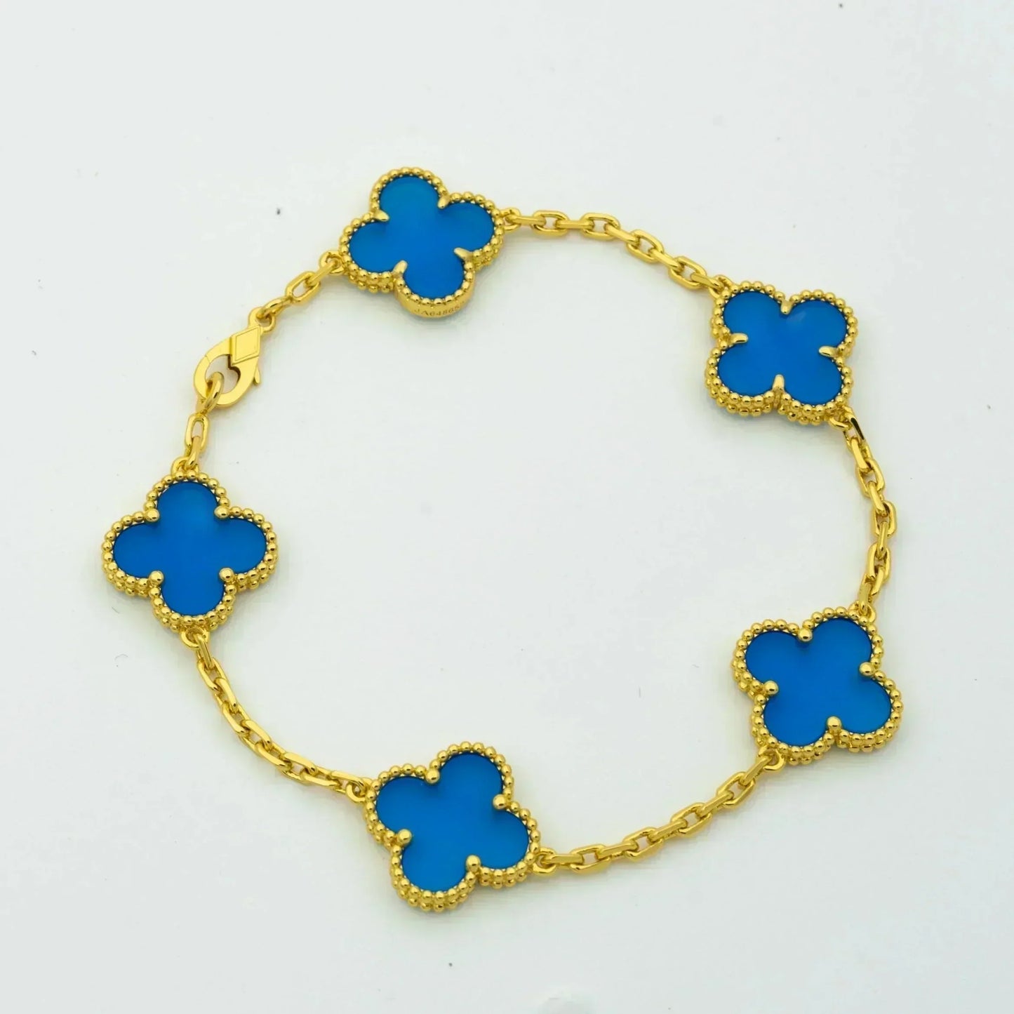 [BIJOUX]CLOVER 5 MOTIFS BLUE AGATE BRACELET